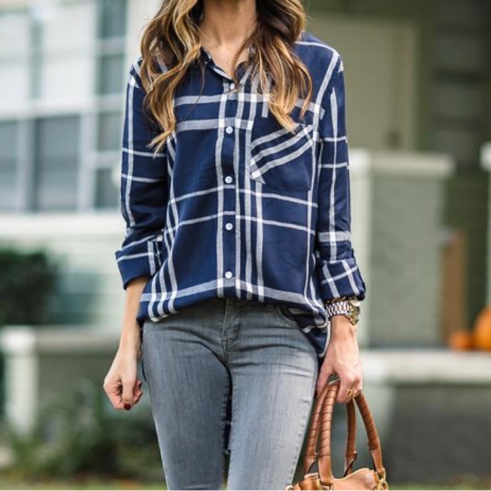 Free People Rails navy plaid button up